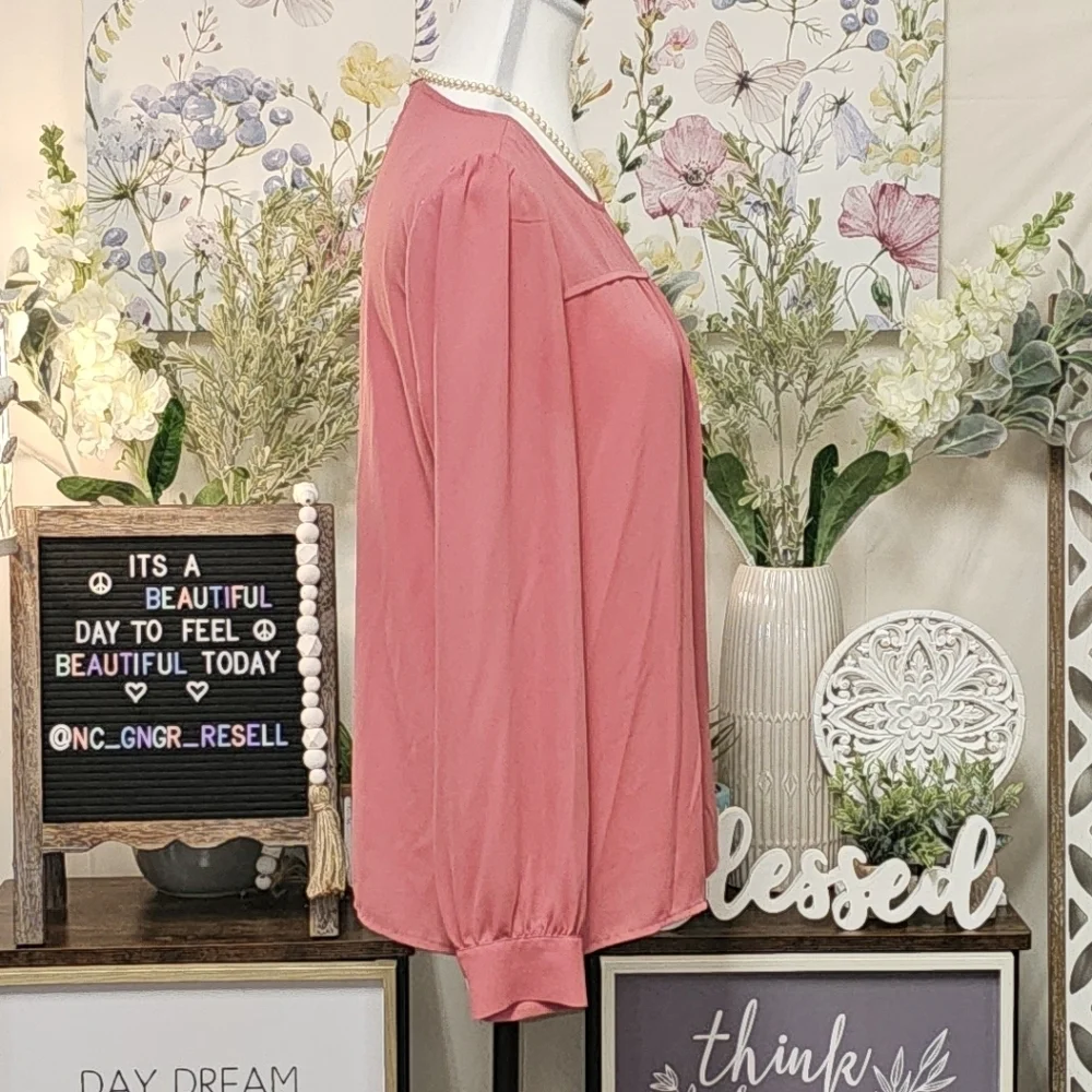 J. CREW SIZE XS BUTTON SLEEVE LOOSE FITTING CASUAL BLOUSE IN MAUVE\BLUSH PINK
